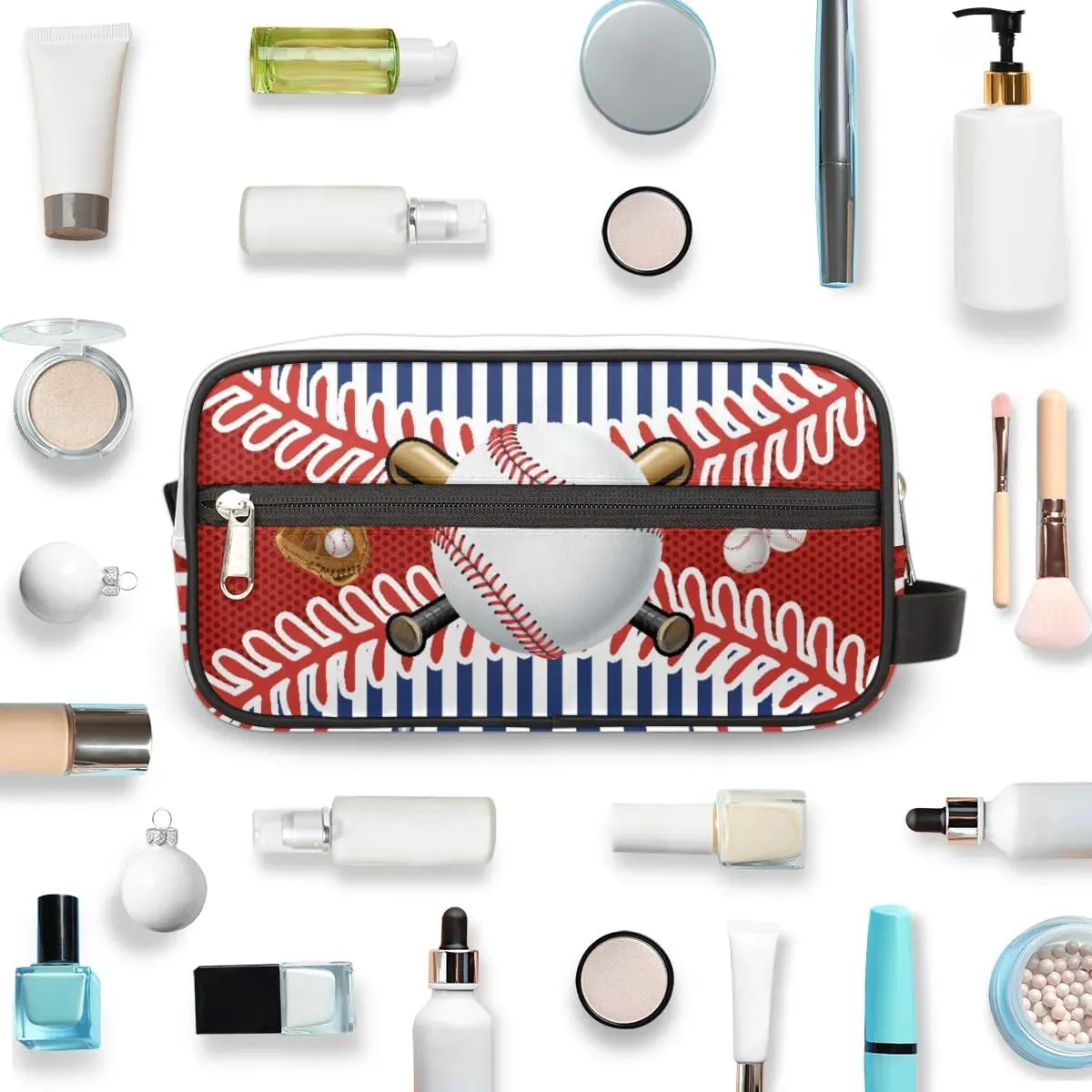 Personalized Baseball Toiletry Bag for Boys Men, Travel Toiletry Bag for Woman Cosmetic Makeup Bag, Blue Stripes Waterproof Shaving Bag for Toiletries Accessories Travel Essentials