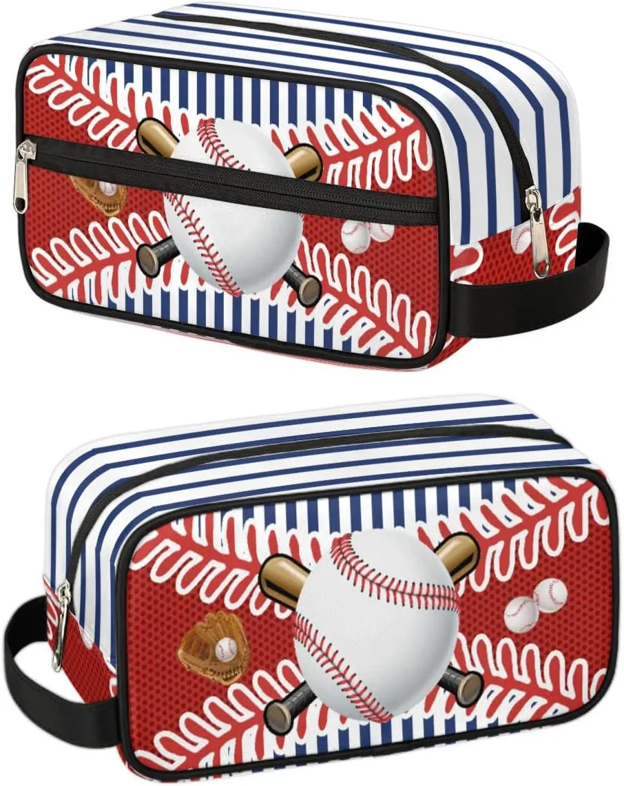 Personalized Baseball Toiletry Bag for Boys Men, Travel Toiletry Bag for Woman Cosmetic Makeup Bag, Blue Stripes Waterproof Shaving Bag for Toiletries Accessories Travel Essentials
