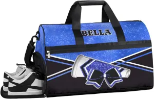 Personalized Cheerleader Bag Dance Bag for Girl Woman, Custom Gym Bag Sport Duffel Bag with Shoes Compartment Cheer Hot Blue Glitter