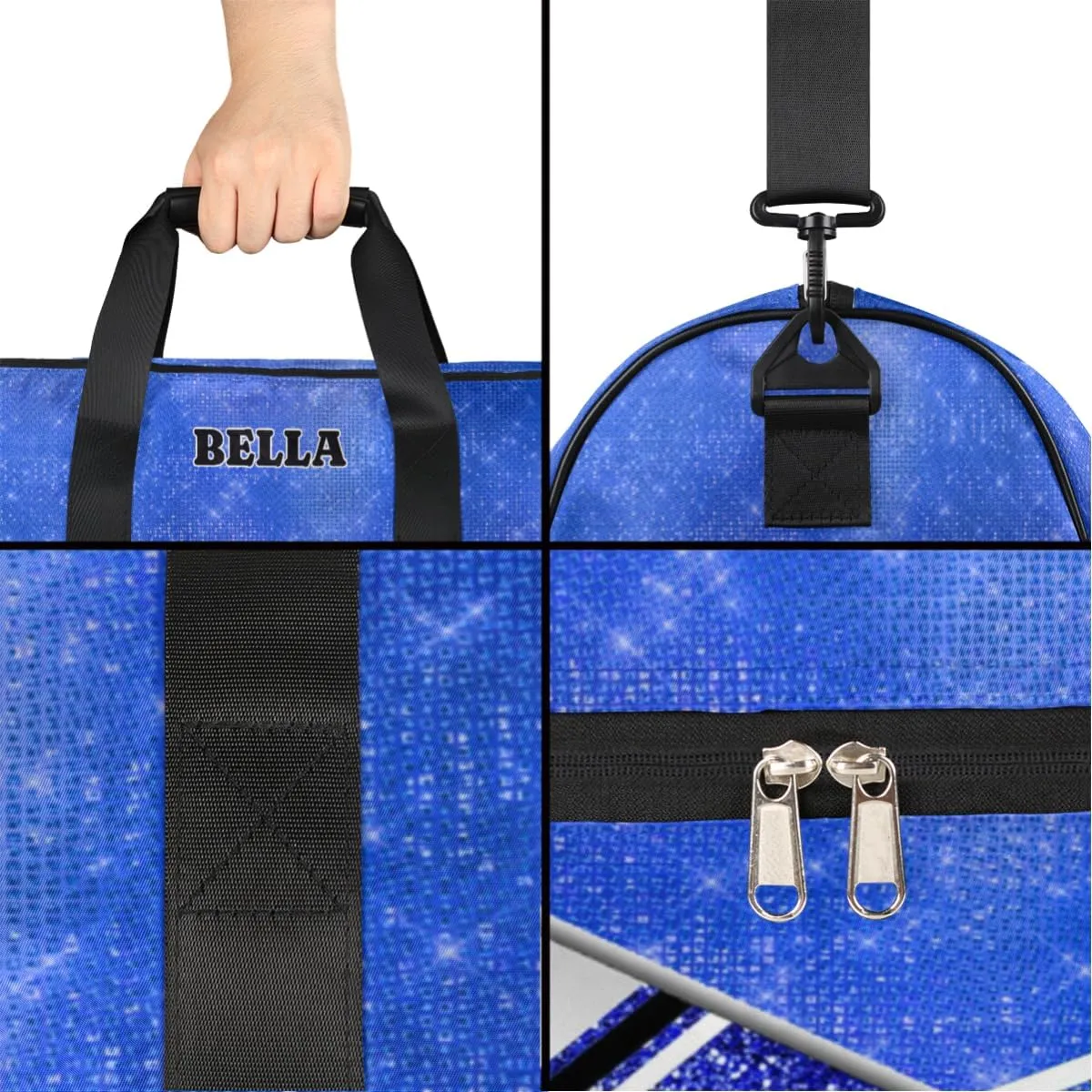Personalized Cheerleader Bag Dance Bag for Girl Woman, Custom Gym Bag Sport Duffel Bag with Shoes Compartment Cheer Hot Blue Glitter