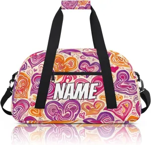 Personalized Custom Gym Bag for Women Men Carry on Abstract Hearts Travel Duffel Tote Purple Yellow Overnight Workout Weekender Bag