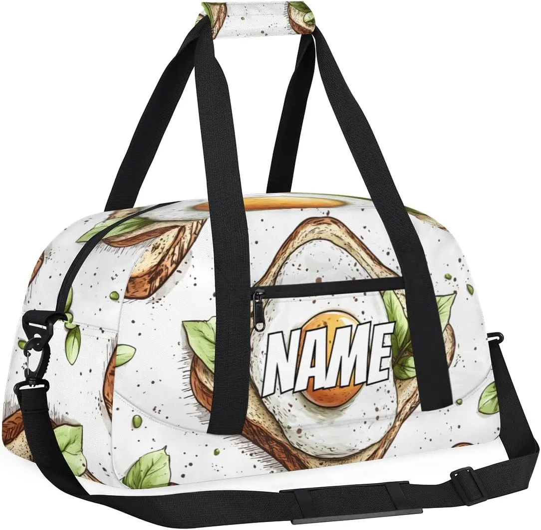 Personalized Custom Gym Bag for Women Men Carry on Eggs Sandwiches Travel Duffel Tote Delicious Breakfast Overnight Workout Weekender Bag