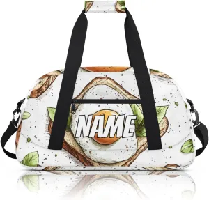 Personalized Custom Gym Bag for Women Men Carry on Eggs Sandwiches Travel Duffel Tote Delicious Breakfast Overnight Workout Weekender Bag