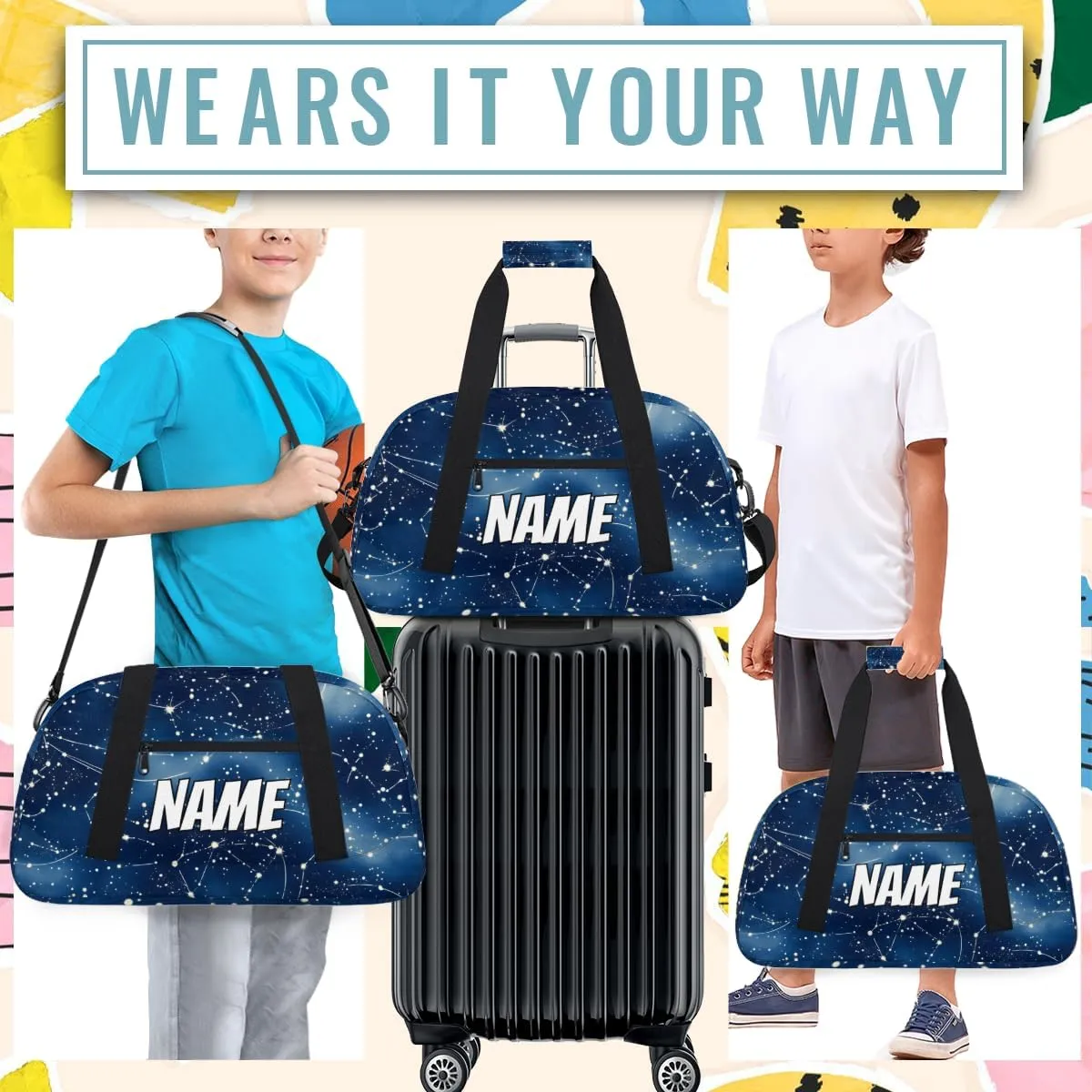 Personalized Custom Gym Bag for Women Men Carry on Starry Night Travel Duffel Tote Fantasy Galaxy Overnight Workout Weekender Bag