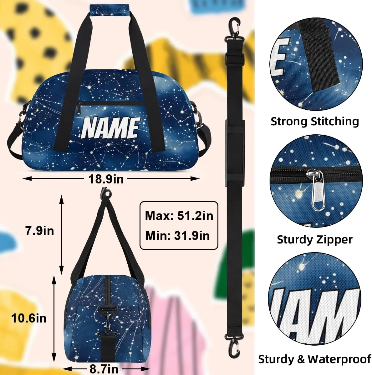 Personalized Custom Gym Bag for Women Men Carry on Starry Night Travel Duffel Tote Fantasy Galaxy Overnight Workout Weekender Bag