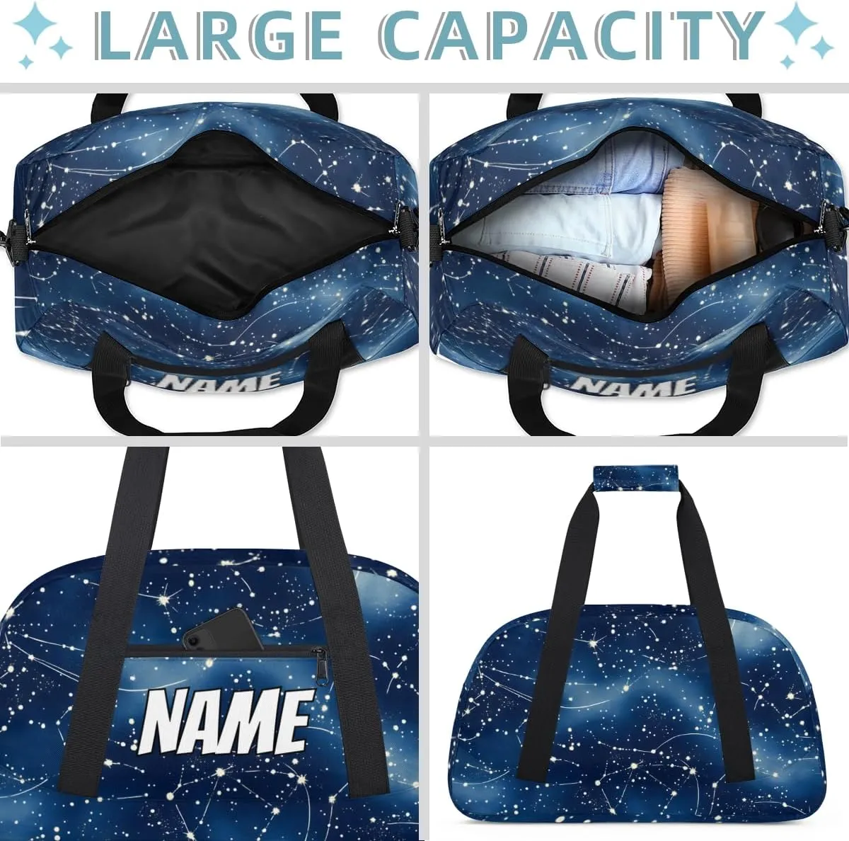Personalized Custom Gym Bag for Women Men Carry on Starry Night Travel Duffel Tote Fantasy Galaxy Overnight Workout Weekender Bag