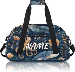 Personalized Custom Gym Bag for Women Men Carry on Whale Octopus Travel Duffel Tote Underwater World Overnight Workout Weekender Bag