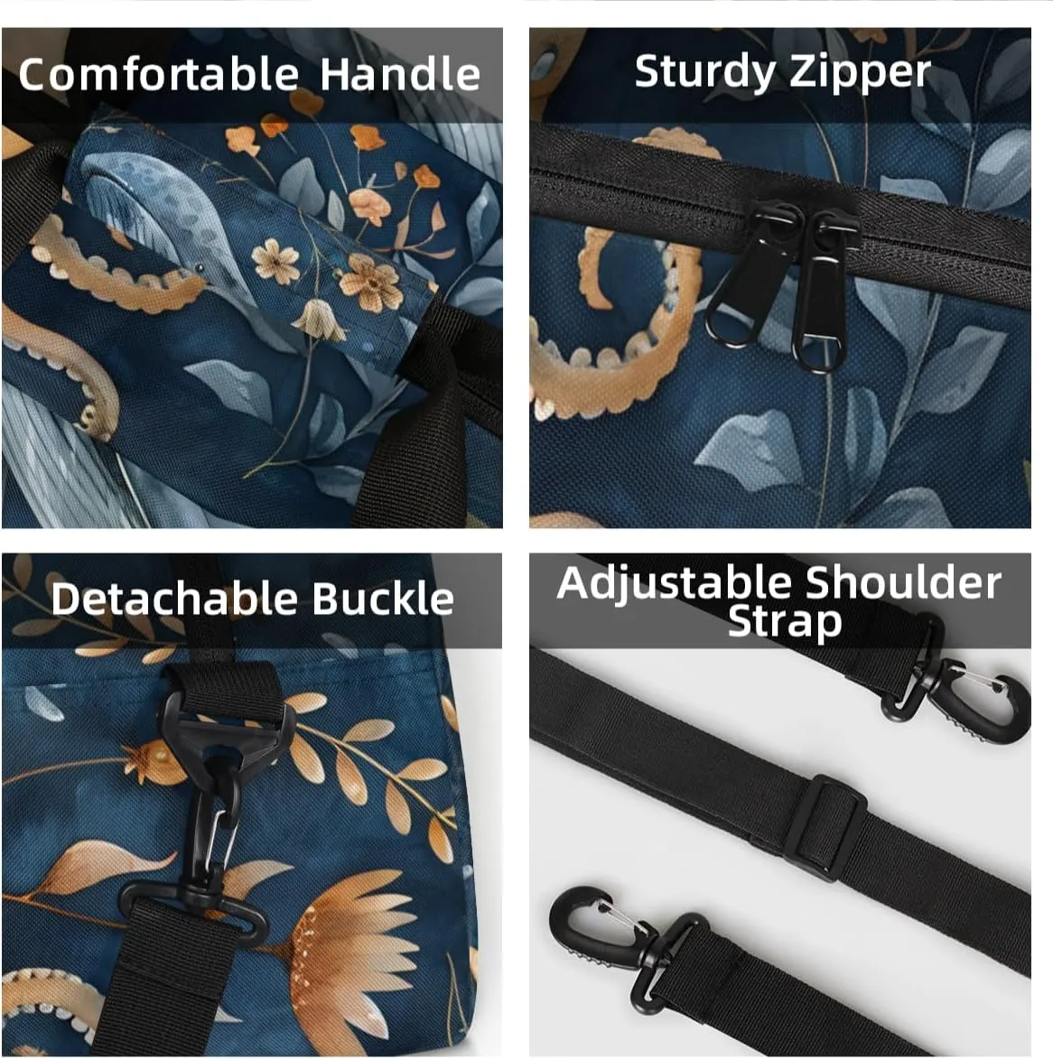 Personalized Custom Gym Bag for Women Men Carry on Whale Octopus Travel Duffel Tote Underwater World Overnight Workout Weekender Bag