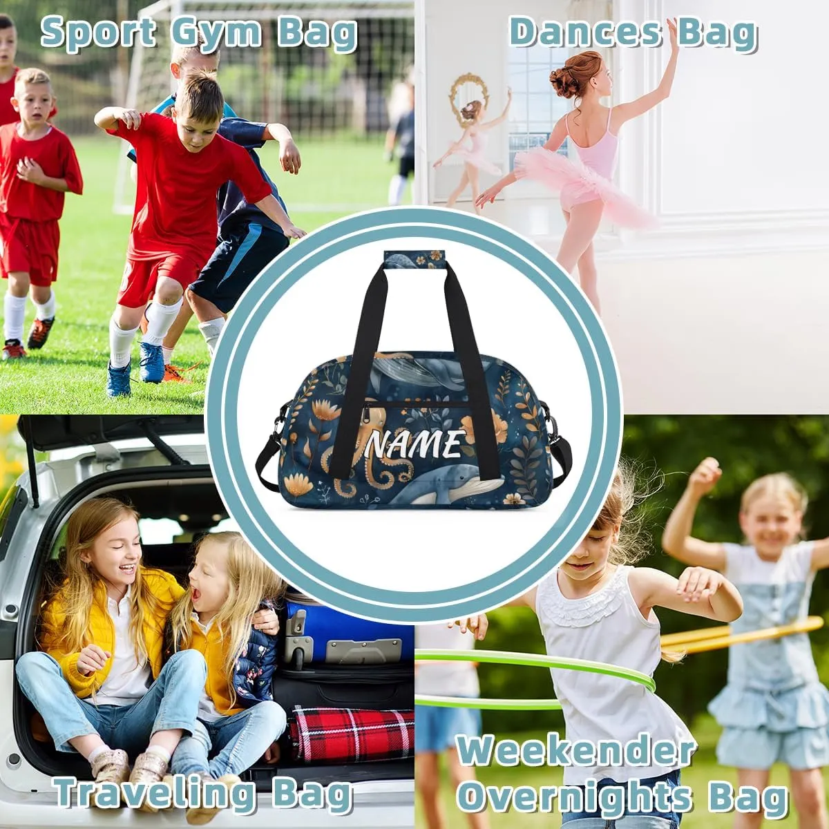Personalized Custom Gym Bag for Women Men Carry on Whale Octopus Travel Duffel Tote Underwater World Overnight Workout Weekender Bag