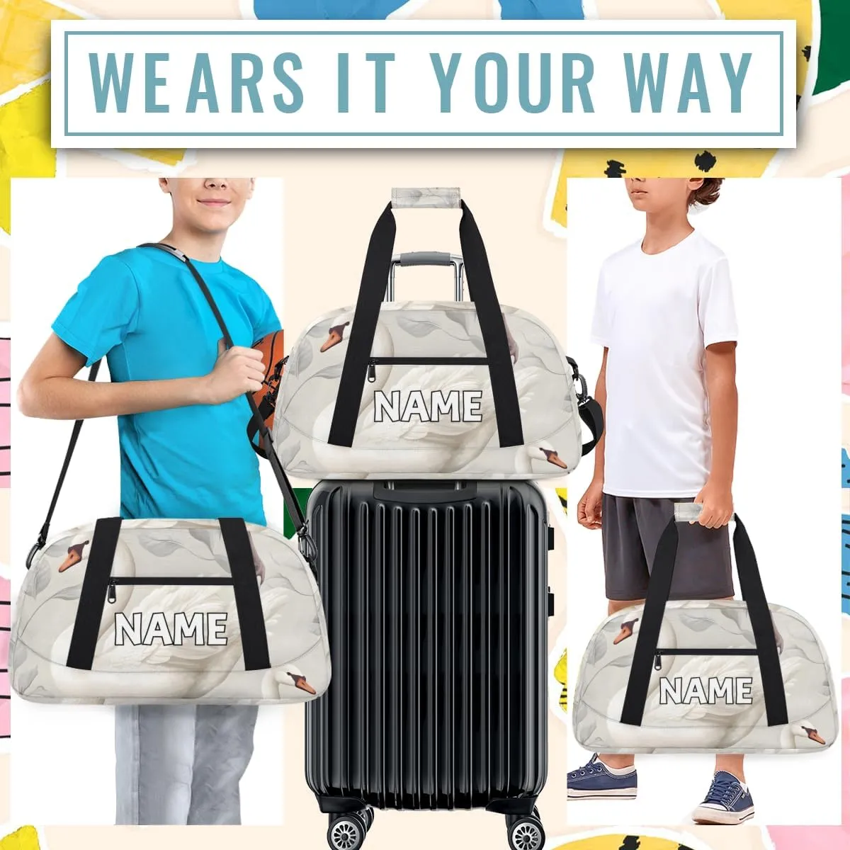 Personalized Custom Gym Bag for Women Men Carry on White Goose Travel Duffel Tote Farm Animal Overnight Workout Weekender Bag