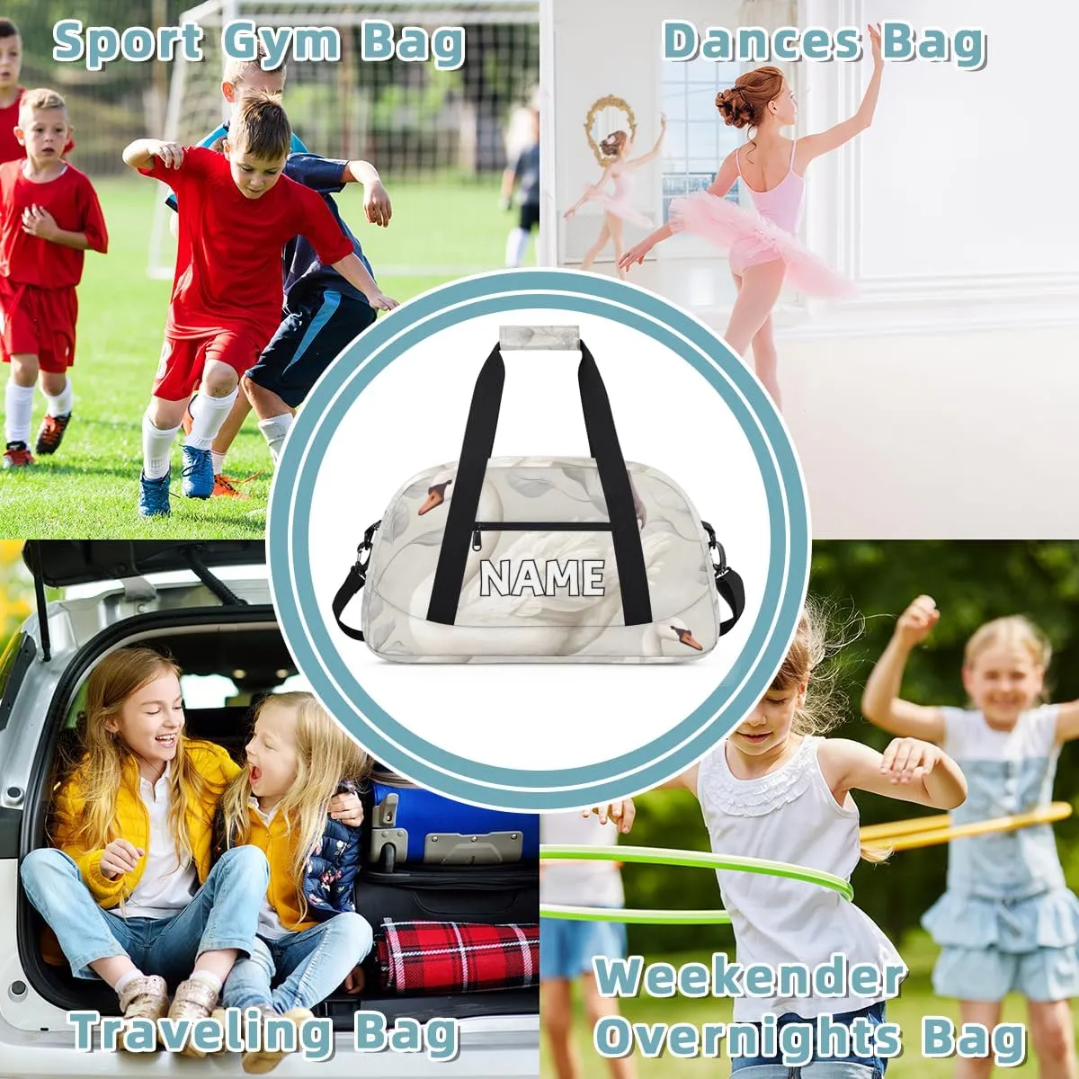 Personalized Custom Gym Bag for Women Men Carry on White Goose Travel Duffel Tote Farm Animal Overnight Workout Weekender Bag