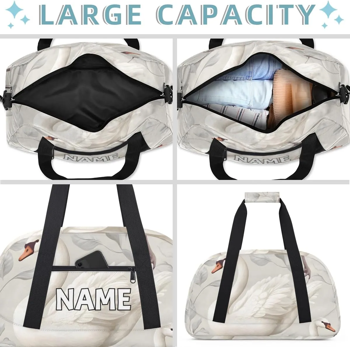 Personalized Custom Gym Bag for Women Men Carry on White Goose Travel Duffel Tote Farm Animal Overnight Workout Weekender Bag