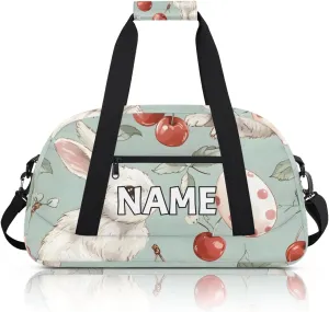 Personalized Custom Gym Bag for Women Men Carry on White Rabbits Travel Duffel Tote Red Cherry Overnight Workout Weekender Bag