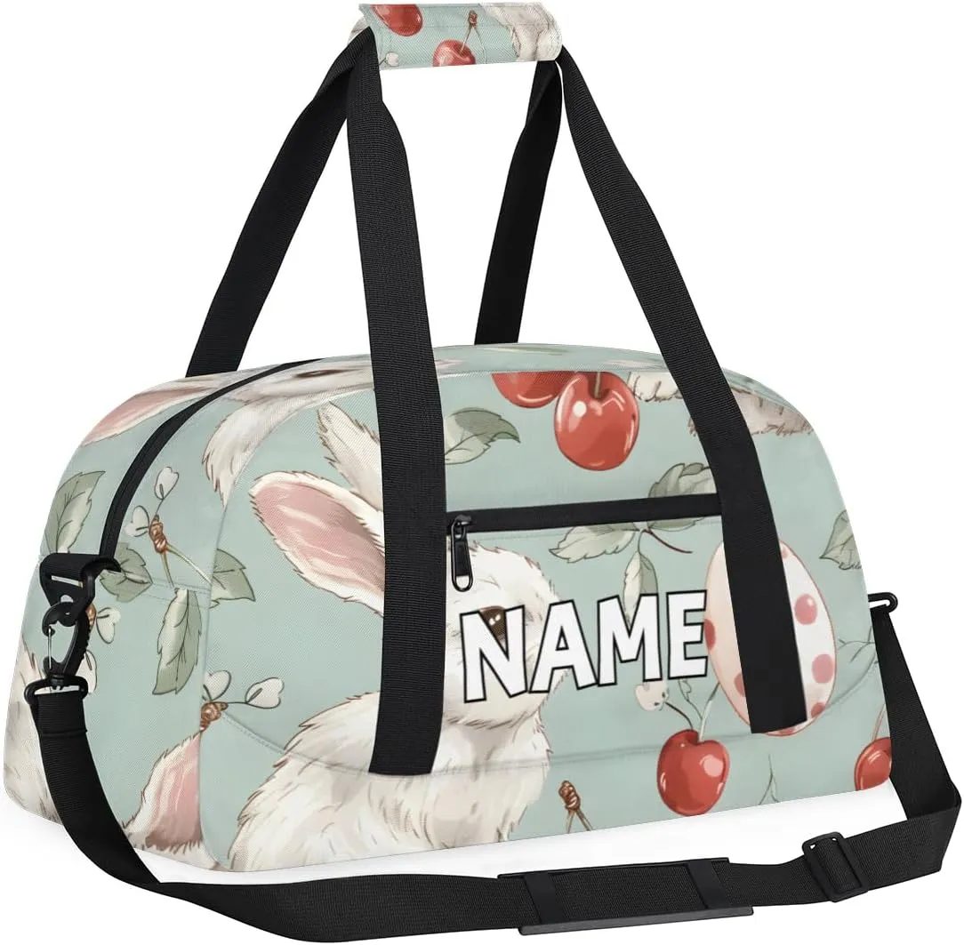 Personalized Custom Gym Bag for Women Men Carry on White Rabbits Travel Duffel Tote Red Cherry Overnight Workout Weekender Bag