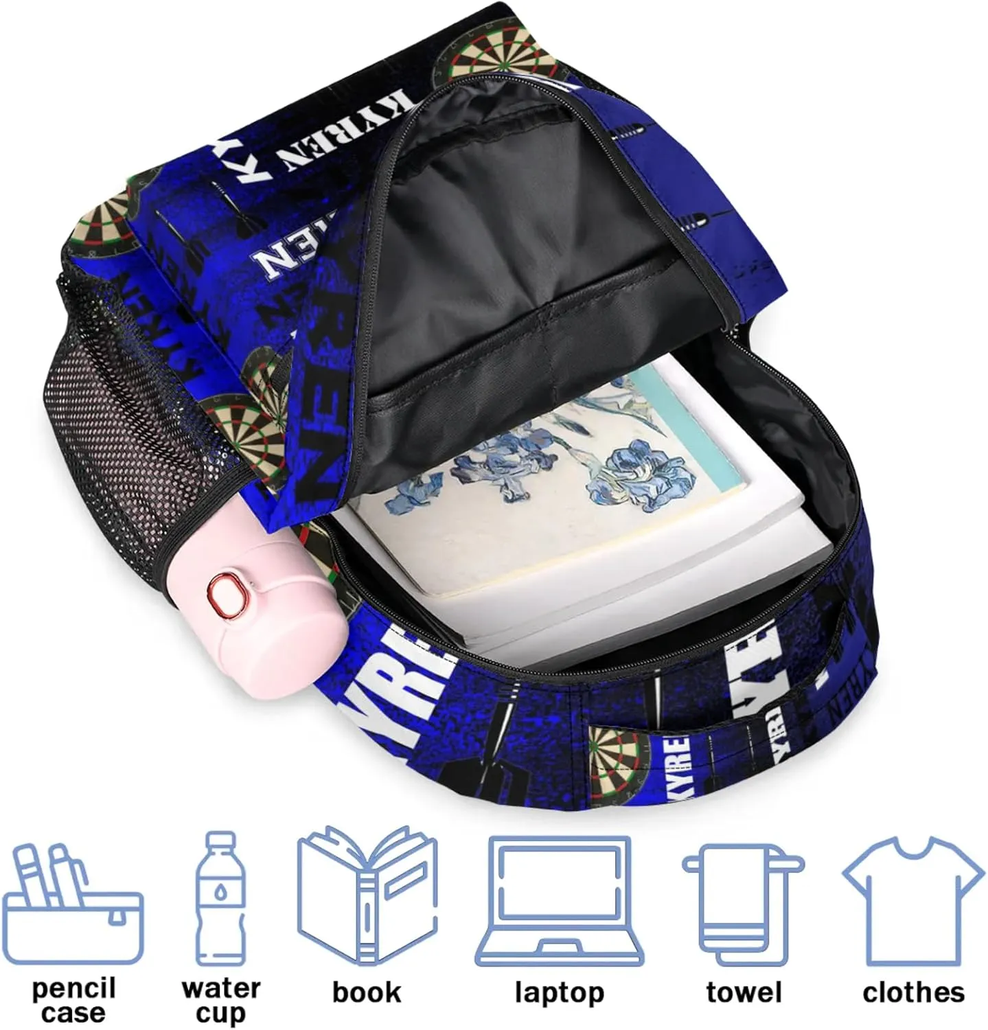Personalized Darts Backpack, Customized Sports Bag Backpack for Men Women, Custom Name Laptop Backpacks Travel Camping Daypack, Black Navy