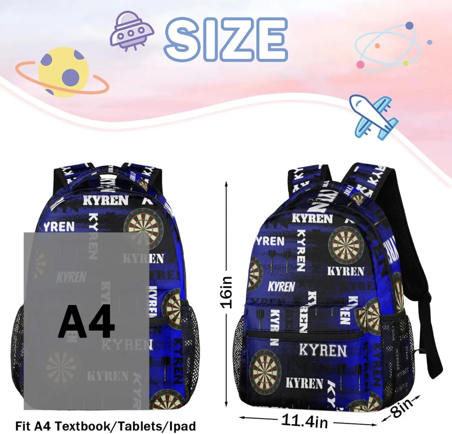 Personalized Darts Backpack, Customized Sports Bag Backpack for Men Women, Custom Name Laptop Backpacks Travel Camping Daypack, Black Navy