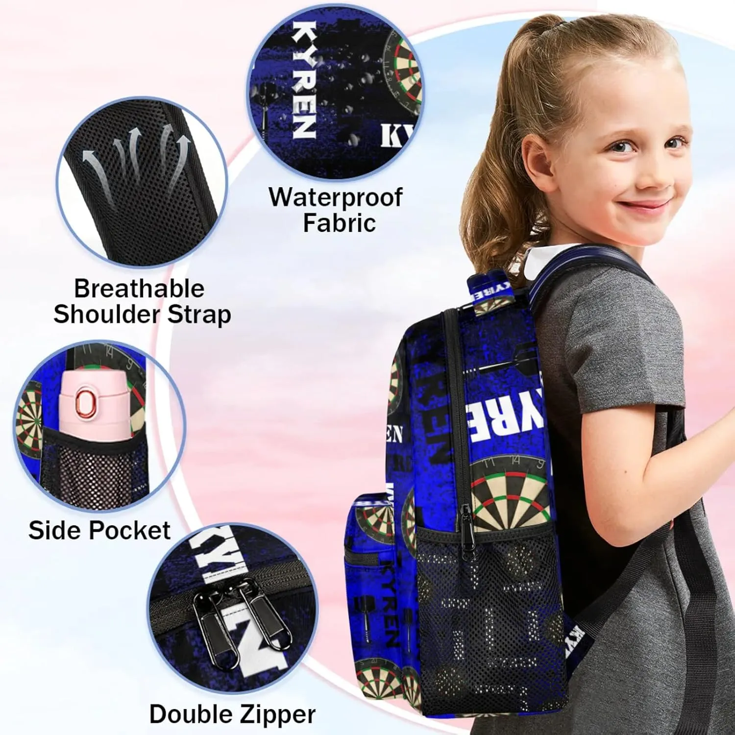 Personalized Darts Backpack, Customized Sports Bag Backpack for Men Women, Custom Name Laptop Backpacks Travel Camping Daypack, Black Navy