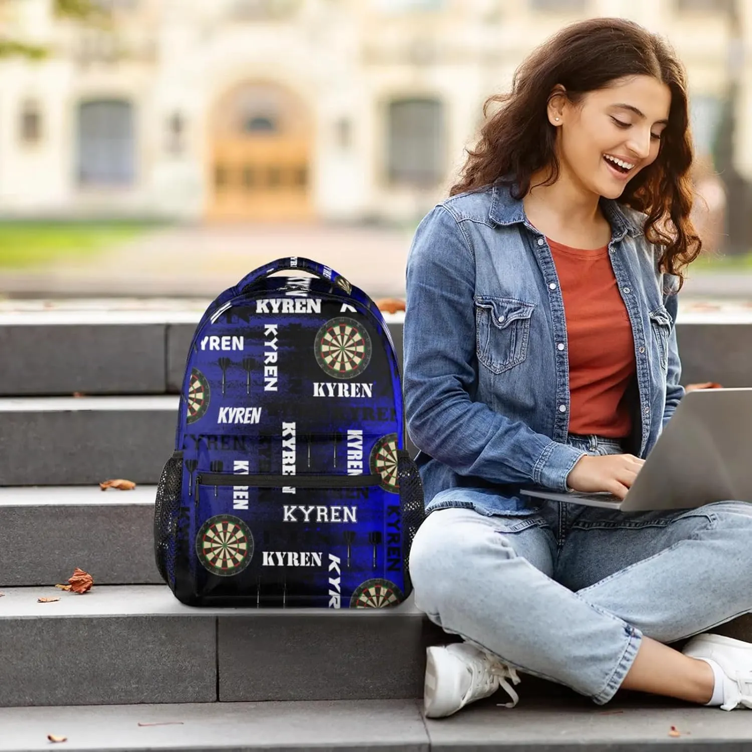 Personalized Darts Backpack, Customized Sports Bag Backpack for Men Women, Custom Name Laptop Backpacks Travel Camping Daypack, Black Navy