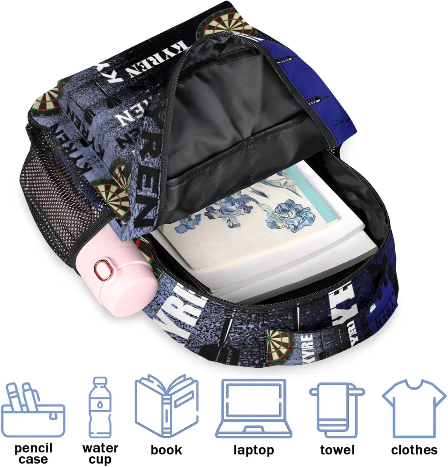 Personalized Darts Backpack, Customized Sports Bag Backpack for Men Women, Custom Name Laptop Backpacks Travel Camping Daypack, Blue Purple