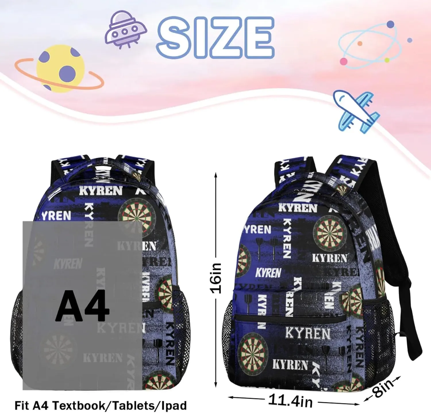 Personalized Darts Backpack, Customized Sports Bag Backpack for Men Women, Custom Name Laptop Backpacks Travel Camping Daypack, Blue Purple