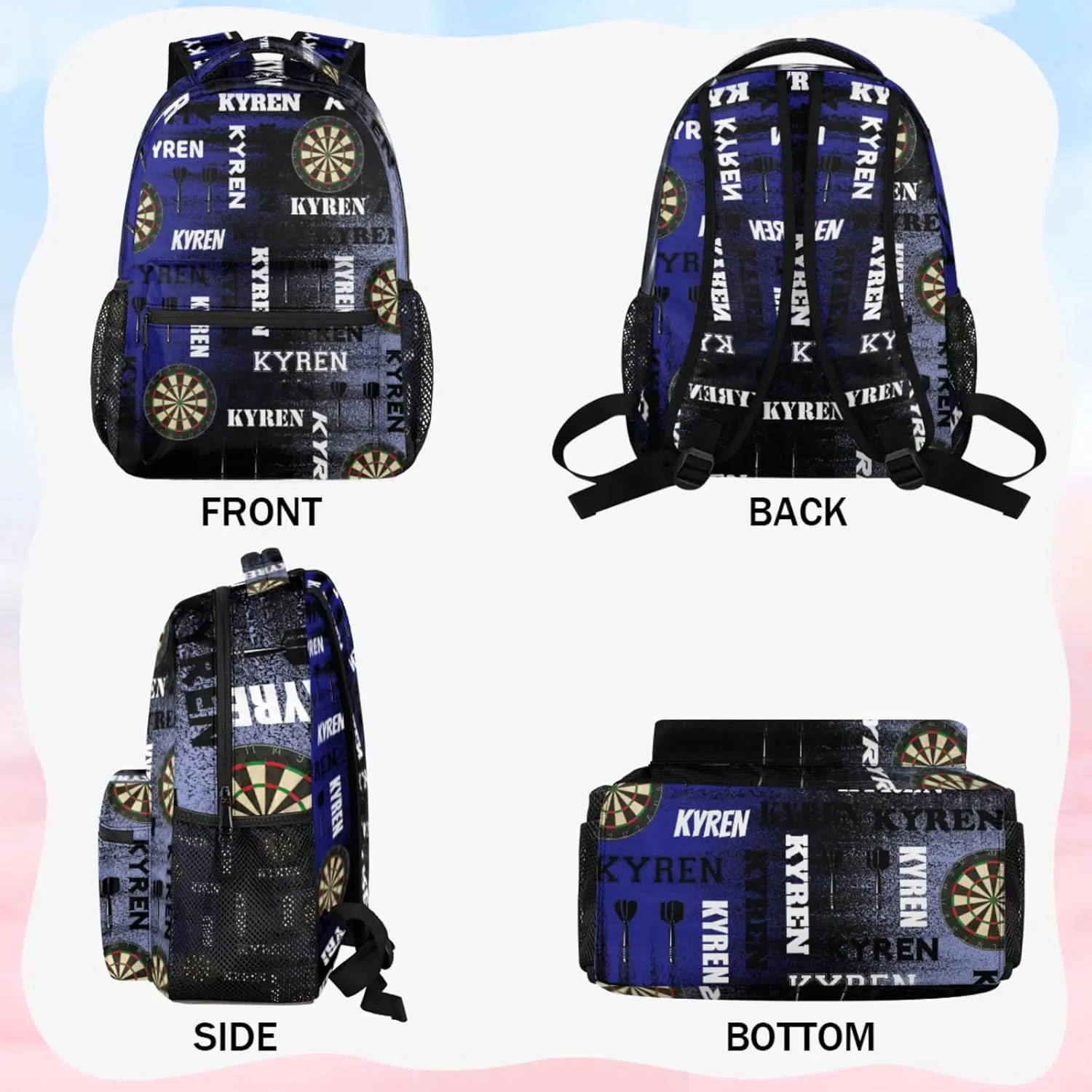 Personalized Darts Backpack, Customized Sports Bag Backpack for Men Women, Custom Name Laptop Backpacks Travel Camping Daypack, Blue Purple