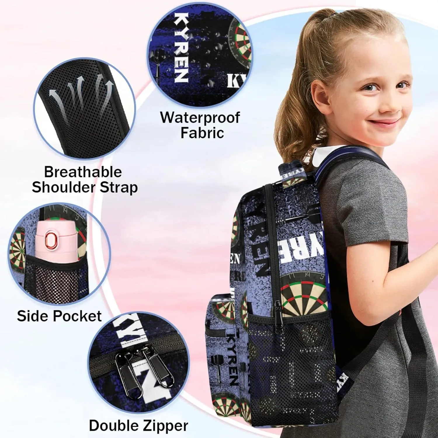 Personalized Darts Backpack, Customized Sports Bag Backpack for Men Women, Custom Name Laptop Backpacks Travel Camping Daypack, Blue Purple