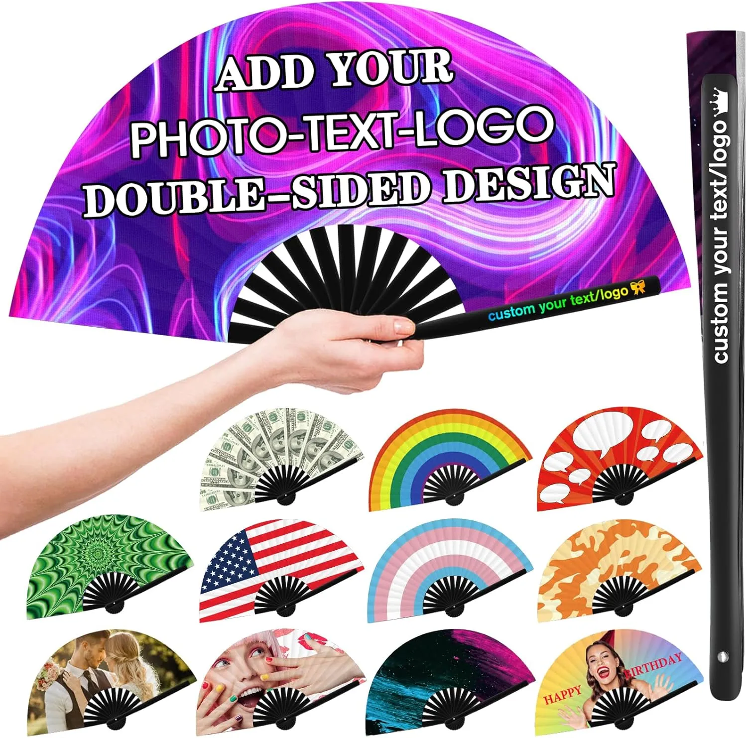 Personalized Decorative Folding Fans Custom Handheld Fans Folding Picture Photo Hand Fans Wedding Party Props Decoration Dancing Cosplay 10PCS