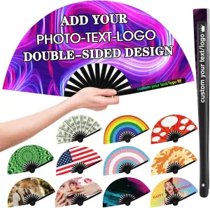 Personalized Decorative Folding Fans Custom Handheld Fans Folding Picture Photo Hand Fans Wedding Party Props Decoration Dancing Cosplay 10PCS