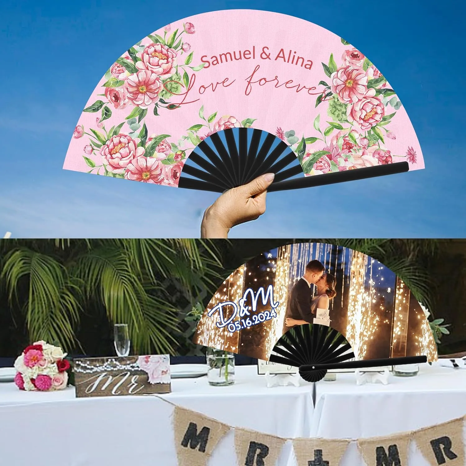 Personalized Decorative Folding Fans Custom Handheld Fans Folding Picture Photo Hand Fans Wedding Party Props Decoration Dancing Cosplay 10PCS