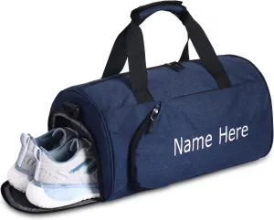 Personalized Duffel Bag, Custom Embroidered Gym Bag, Gym Bag with Shoe Compartment & Wet Dry Pockets, Sports Gym Travel Bag for Women & Men (Blue, S)
