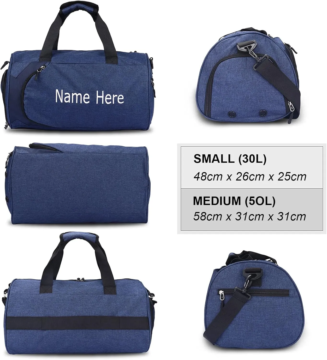 Personalized Duffel Bag, Custom Embroidered Gym Bag, Gym Bag with Shoe Compartment & Wet Dry Pockets, Sports Gym Travel Bag for Women & Men (Blue, S)