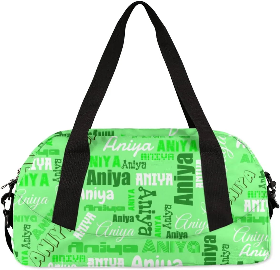 Personalized Gym Bag for Girls Teens, Custom Dance Bag Overnight Small Duffel Bag Carry On Weekend Sports Travel Bag for School Practice Gymnastics Ballet, Dense Text Green