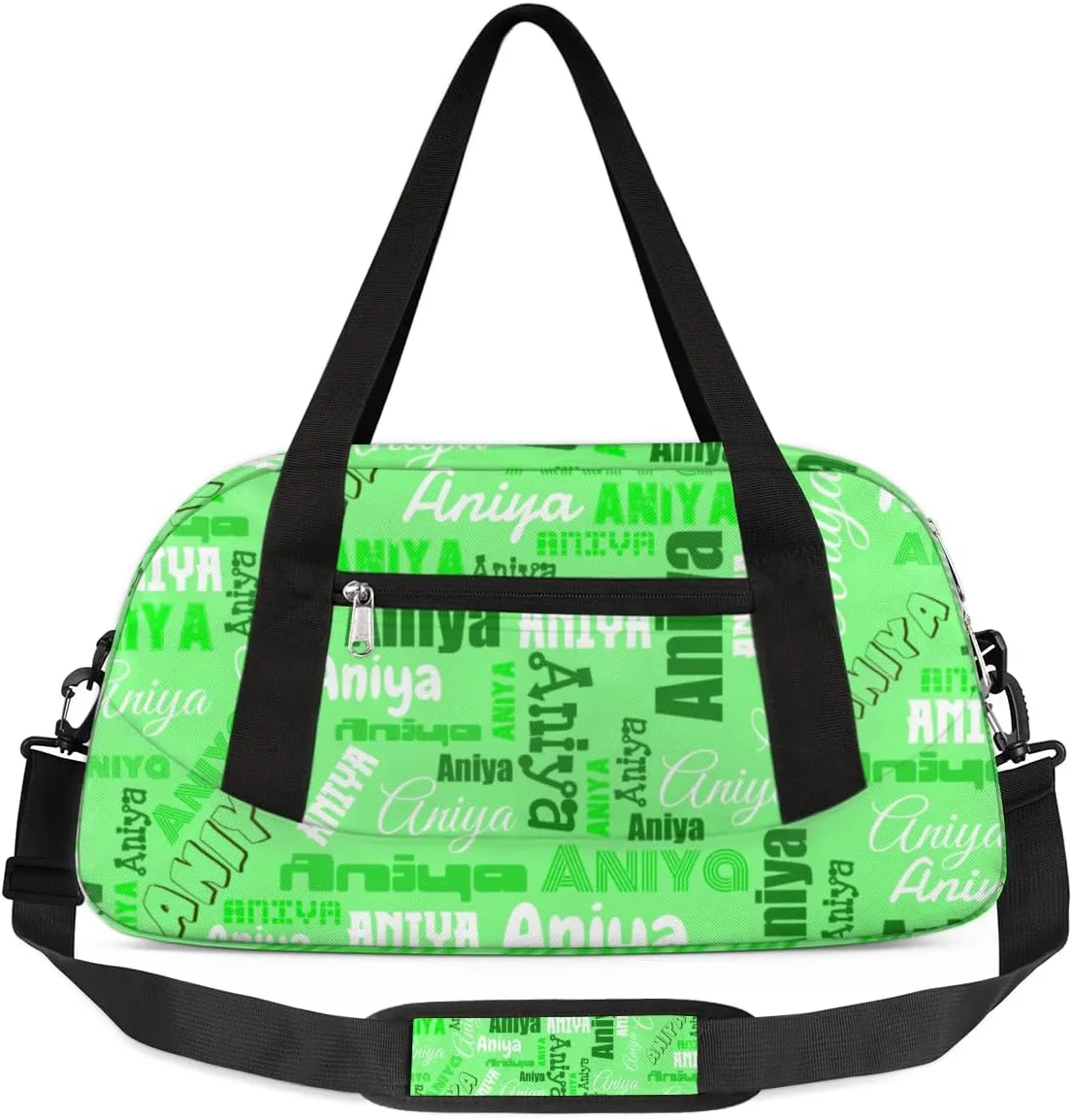 Personalized Gym Bag for Girls Teens, Custom Dance Bag Overnight Small Duffel Bag Carry On Weekend Sports Travel Bag for School Practice Gymnastics Ballet, Dense Text Green