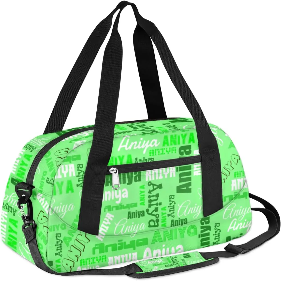 Personalized Gym Bag for Girls Teens, Custom Dance Bag Overnight Small Duffel Bag Carry On Weekend Sports Travel Bag for School Practice Gymnastics Ballet, Dense Text Green