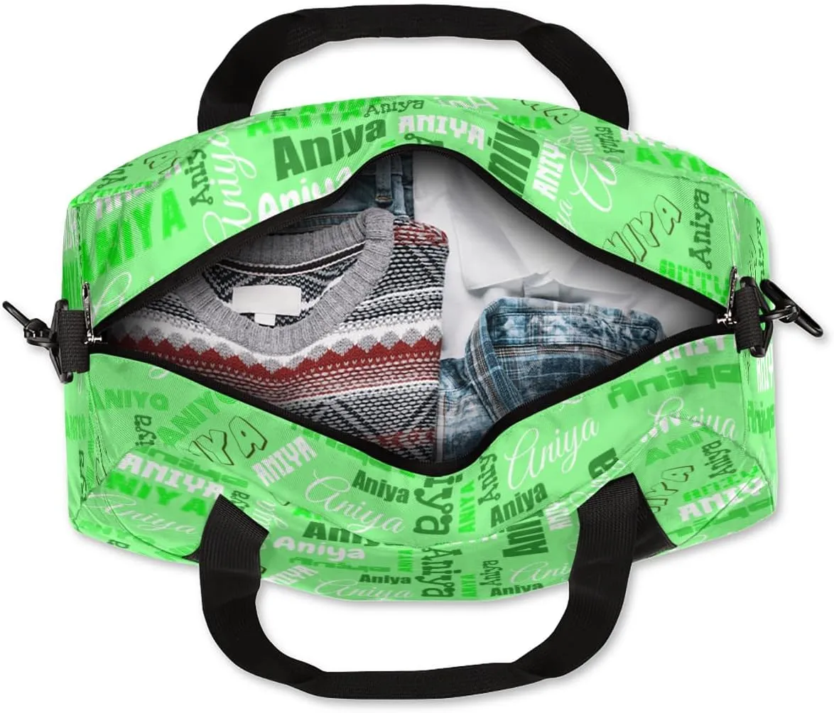 Personalized Gym Bag for Girls Teens, Custom Dance Bag Overnight Small Duffel Bag Carry On Weekend Sports Travel Bag for School Practice Gymnastics Ballet, Dense Text Green