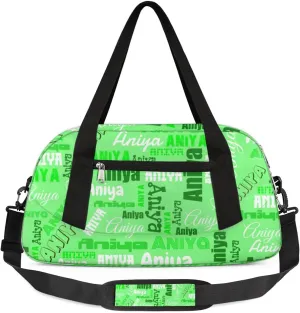 Personalized Gym Bag for Girls Teens, Custom Dance Bag Overnight Small Duffel Bag Carry On Weekend Sports Travel Bag for School Practice Gymnastics Ballet, Dense Text Green