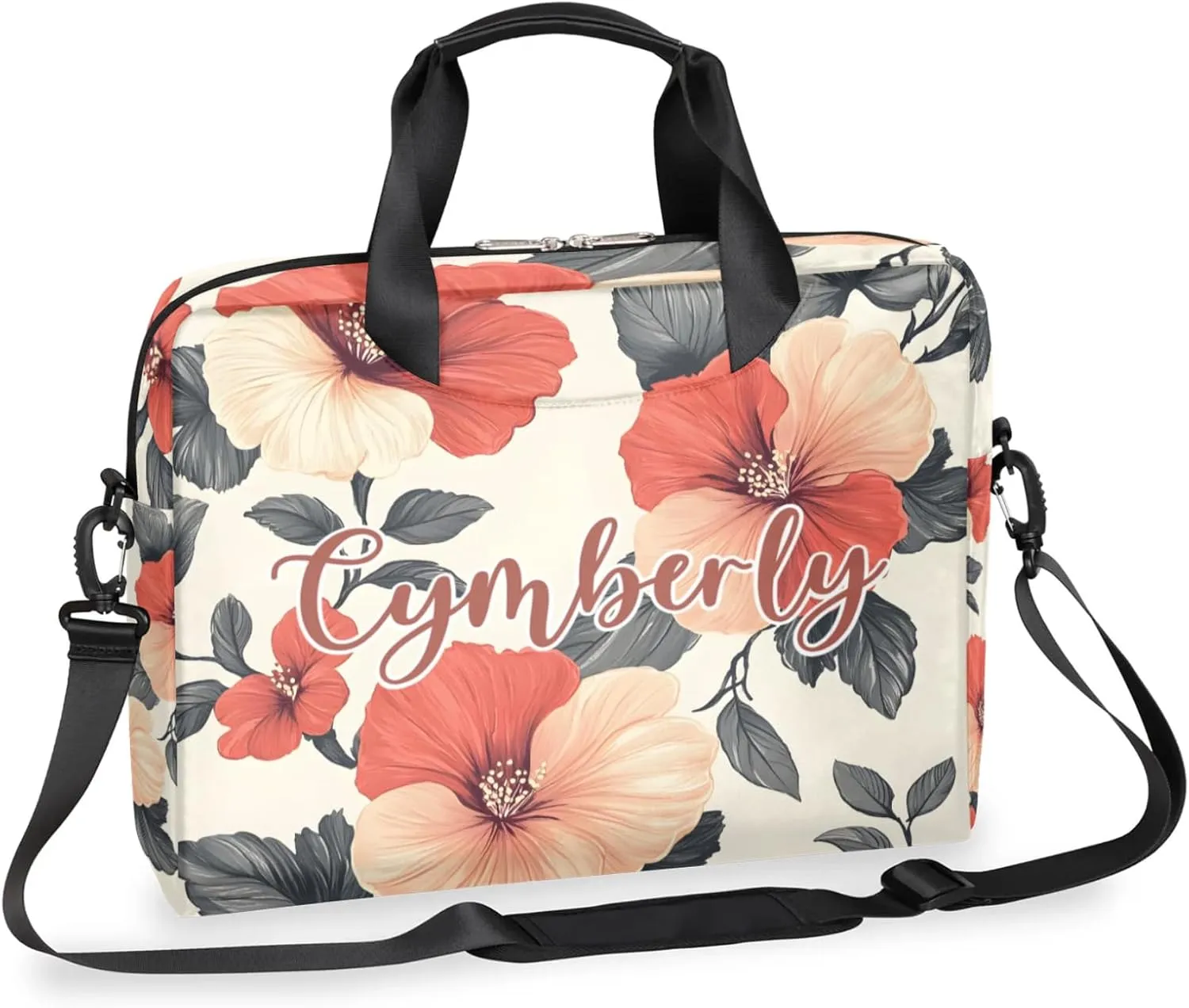 Personalized Name Flower Laptop Bag for Women, Custom Computer Bag Messenger Bags for Work Business, 16 Inch