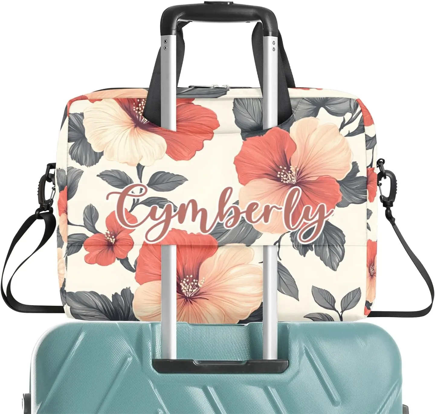 Personalized Name Flower Laptop Bag for Women, Custom Computer Bag Messenger Bags for Work Business, 16 Inch