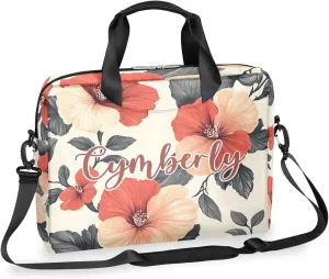 Personalized Name Flower Laptop Bag for Women, Custom Computer Bag Messenger Bags for Work Business, 16 Inch