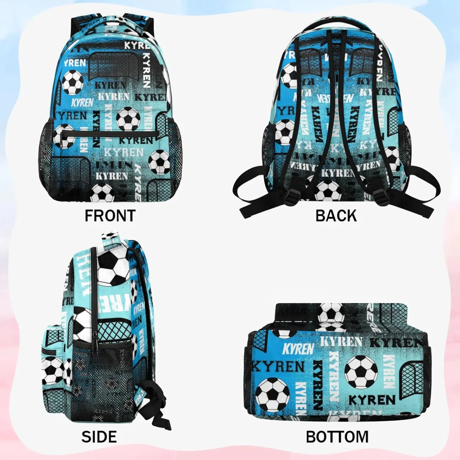 Personalized Name Soccer Backpack for Men Women, Customized Sports Bag Backpack Custom Laptop Backpacks Travel Camping Daypack, Blue