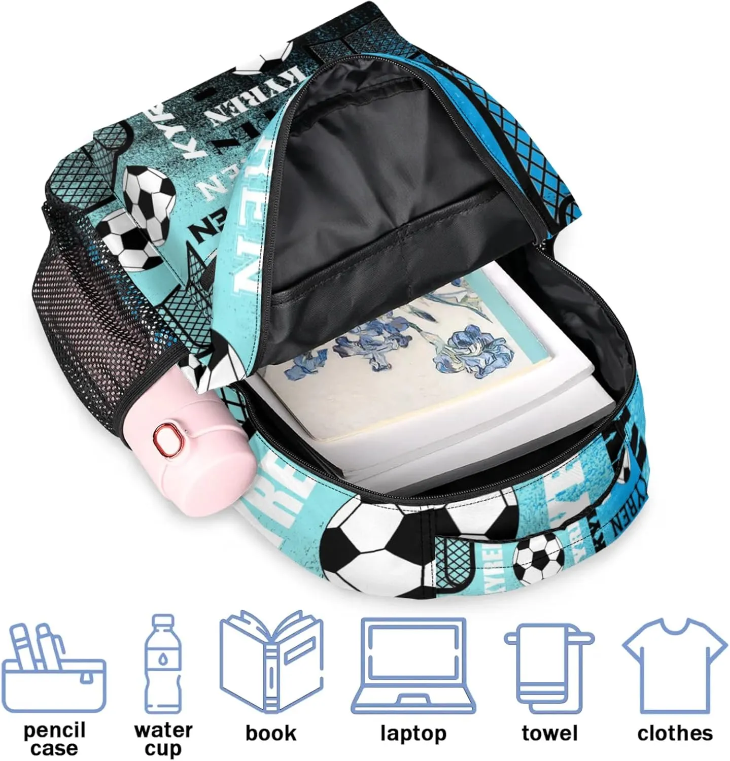 Personalized Name Soccer Backpack for Men Women, Customized Sports Bag Backpack Custom Laptop Backpacks Travel Camping Daypack, Blue