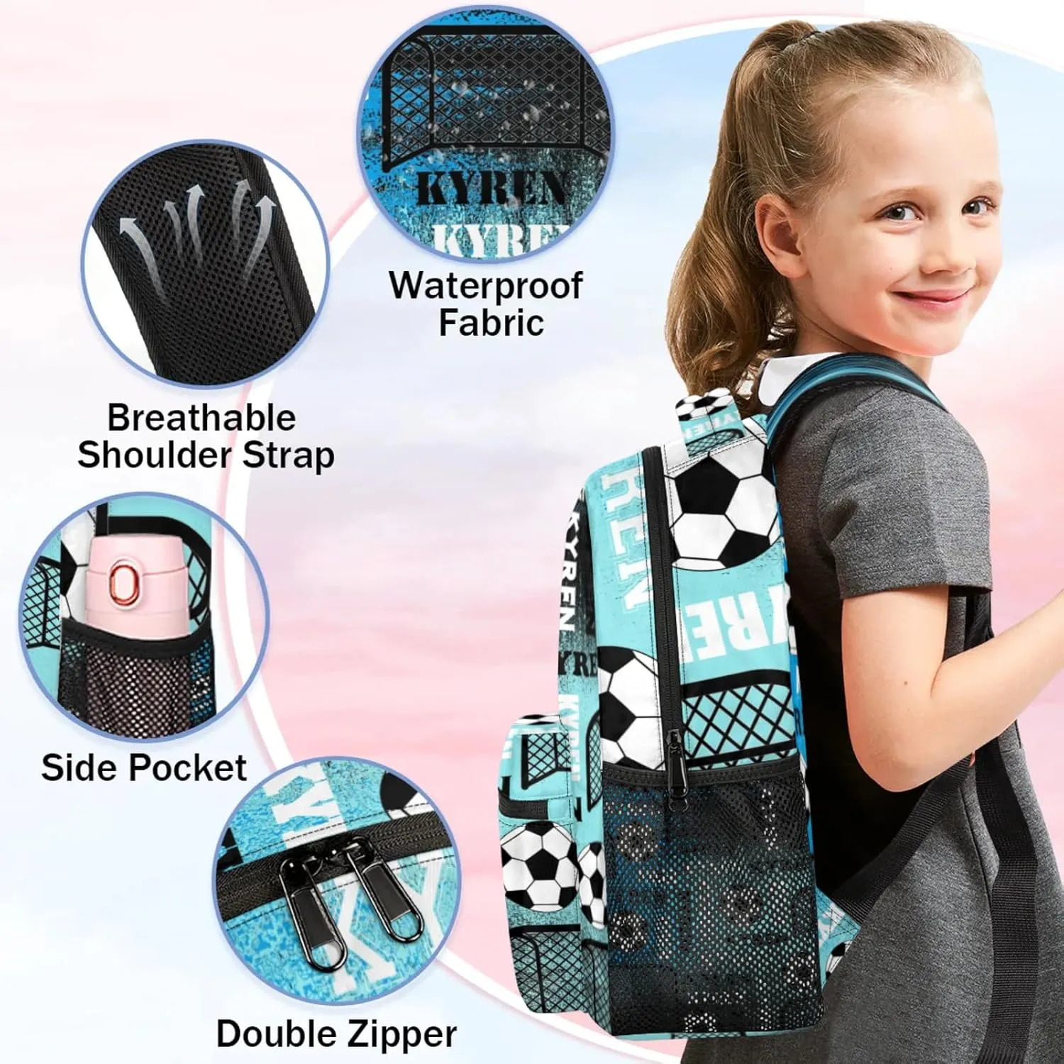 Personalized Name Soccer Backpack for Men Women, Customized Sports Bag Backpack Custom Laptop Backpacks Travel Camping Daypack, Blue