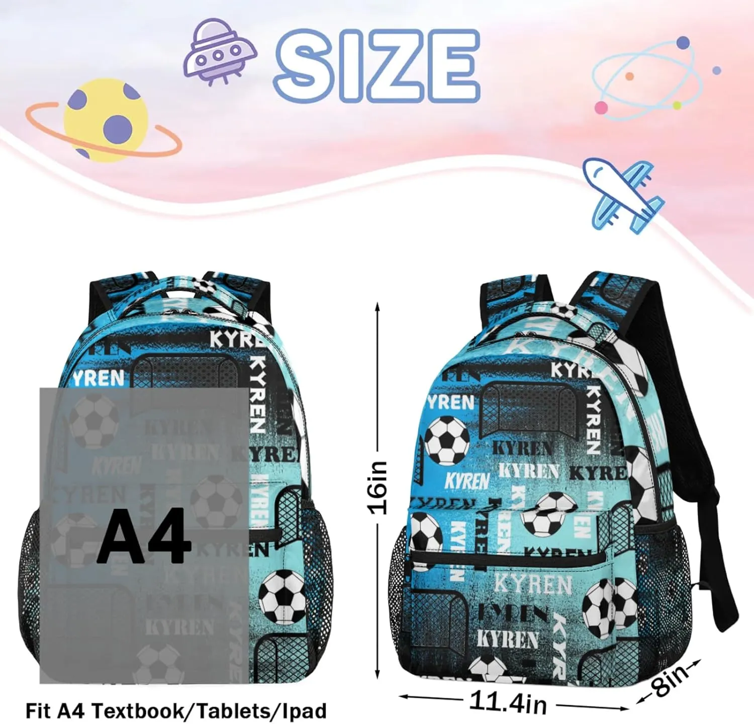 Personalized Name Soccer Backpack for Men Women, Customized Sports Bag Backpack Custom Laptop Backpacks Travel Camping Daypack, Blue