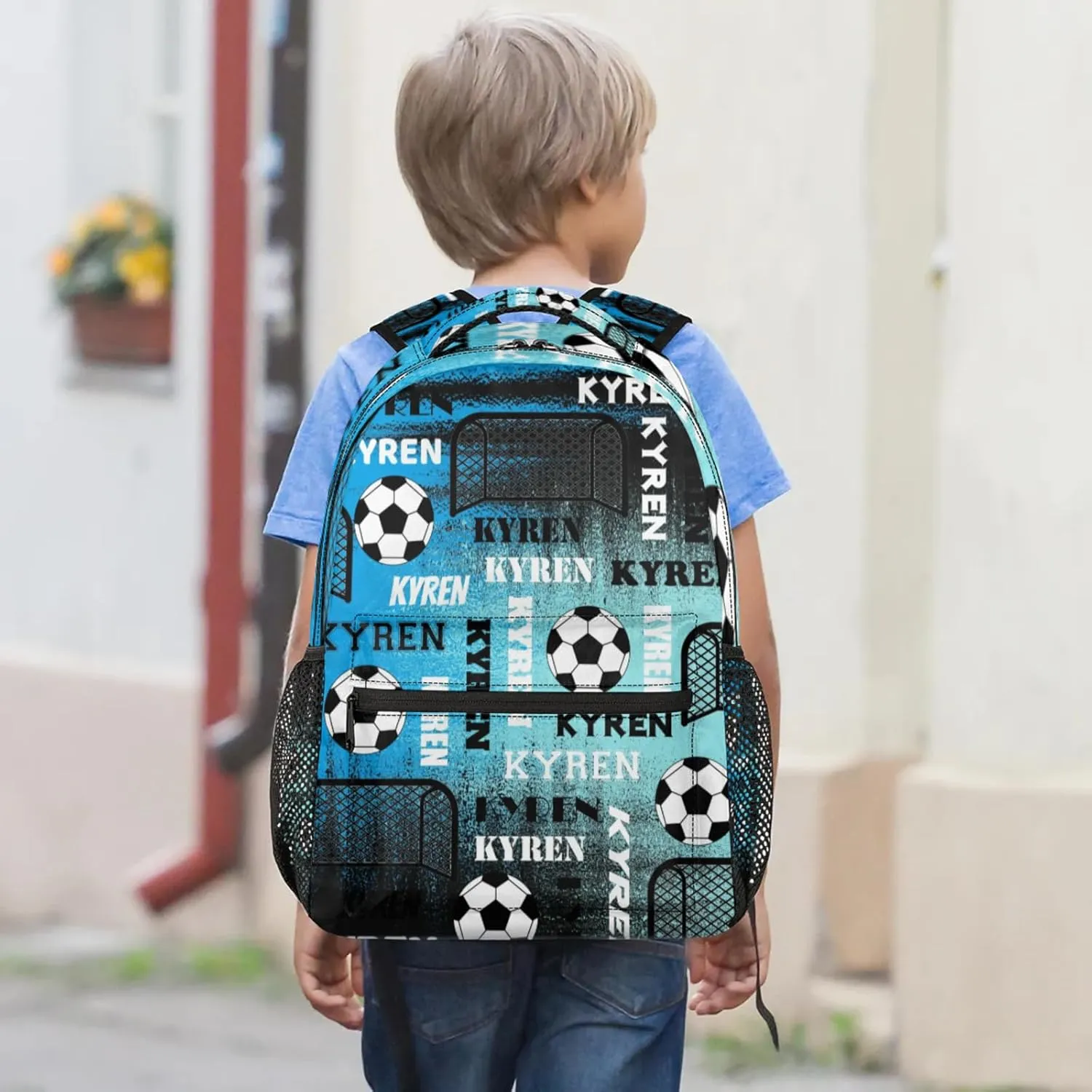 Personalized Name Soccer Backpack for Men Women, Customized Sports Bag Backpack Custom Laptop Backpacks Travel Camping Daypack, Blue
