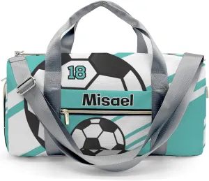 Personalized Sport Soccer Player Number Teal Duffel Bag for Boys,Customized Sport Player Travel Bag for Boys Man Gifts