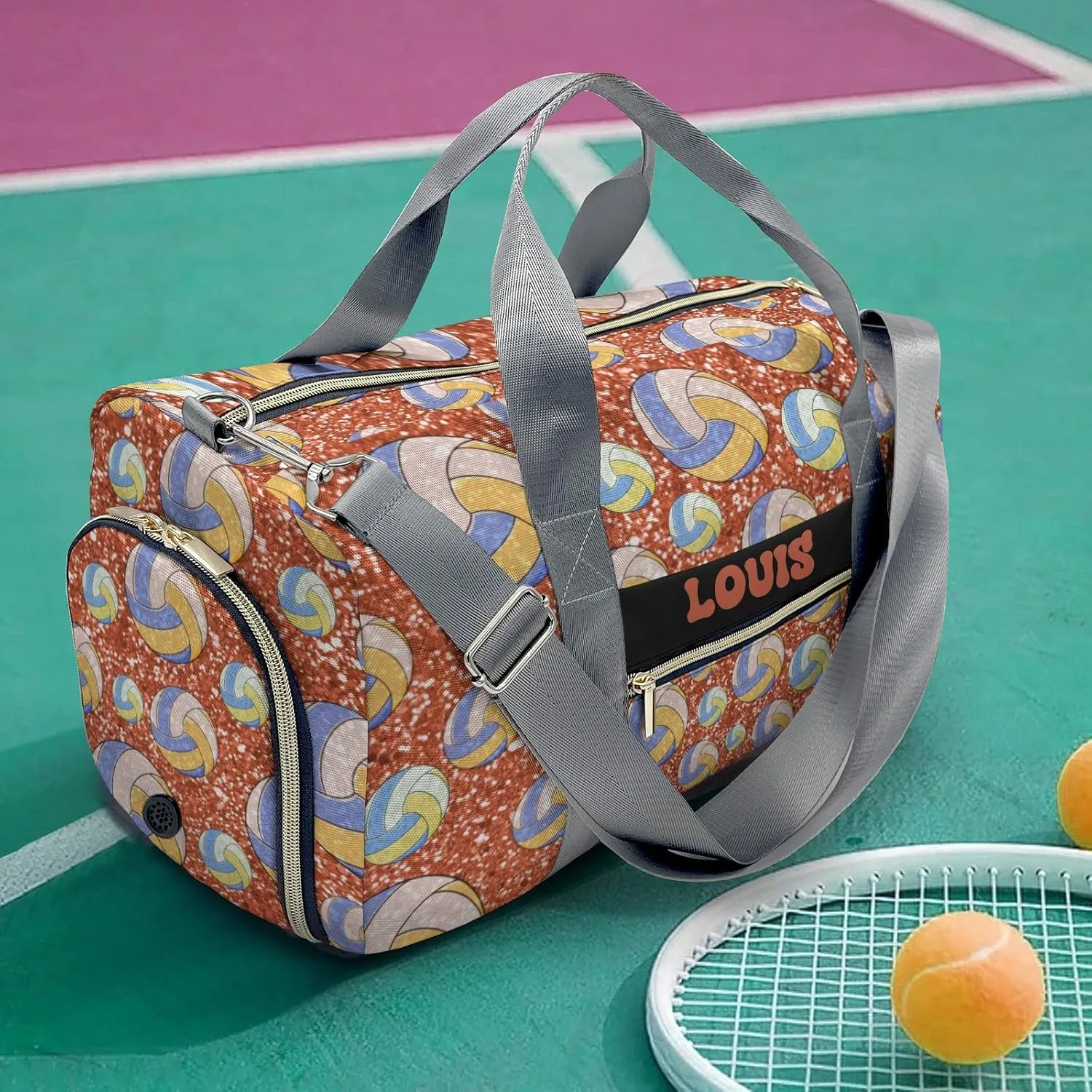 Personalized Sport Volleyball Orange Duffel Bag,Customized Sport Player Travel Bag for Gifts
