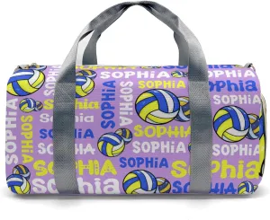 Personalized Violet Text Volleyball Duffel Bag,Customized Sport Player Travel Bag for Gifts