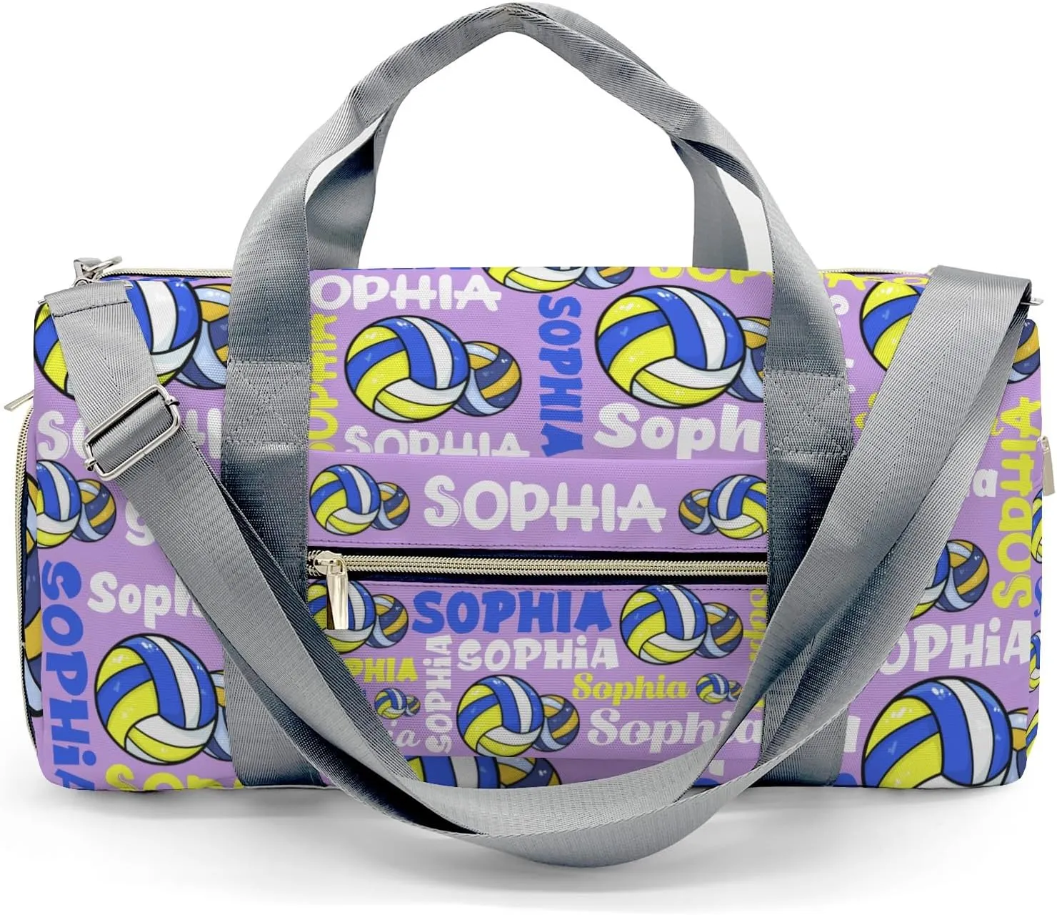 Personalized Violet Text Volleyball Duffel Bag,Customized Sport Player Travel Bag for Gifts