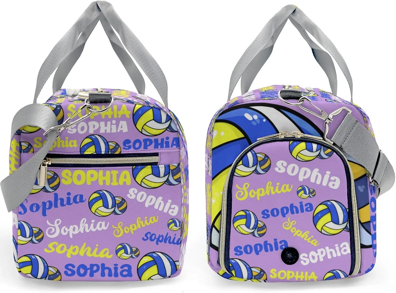 Personalized Violet Text Volleyball Duffel Bag,Customized Sport Player Travel Bag for Gifts