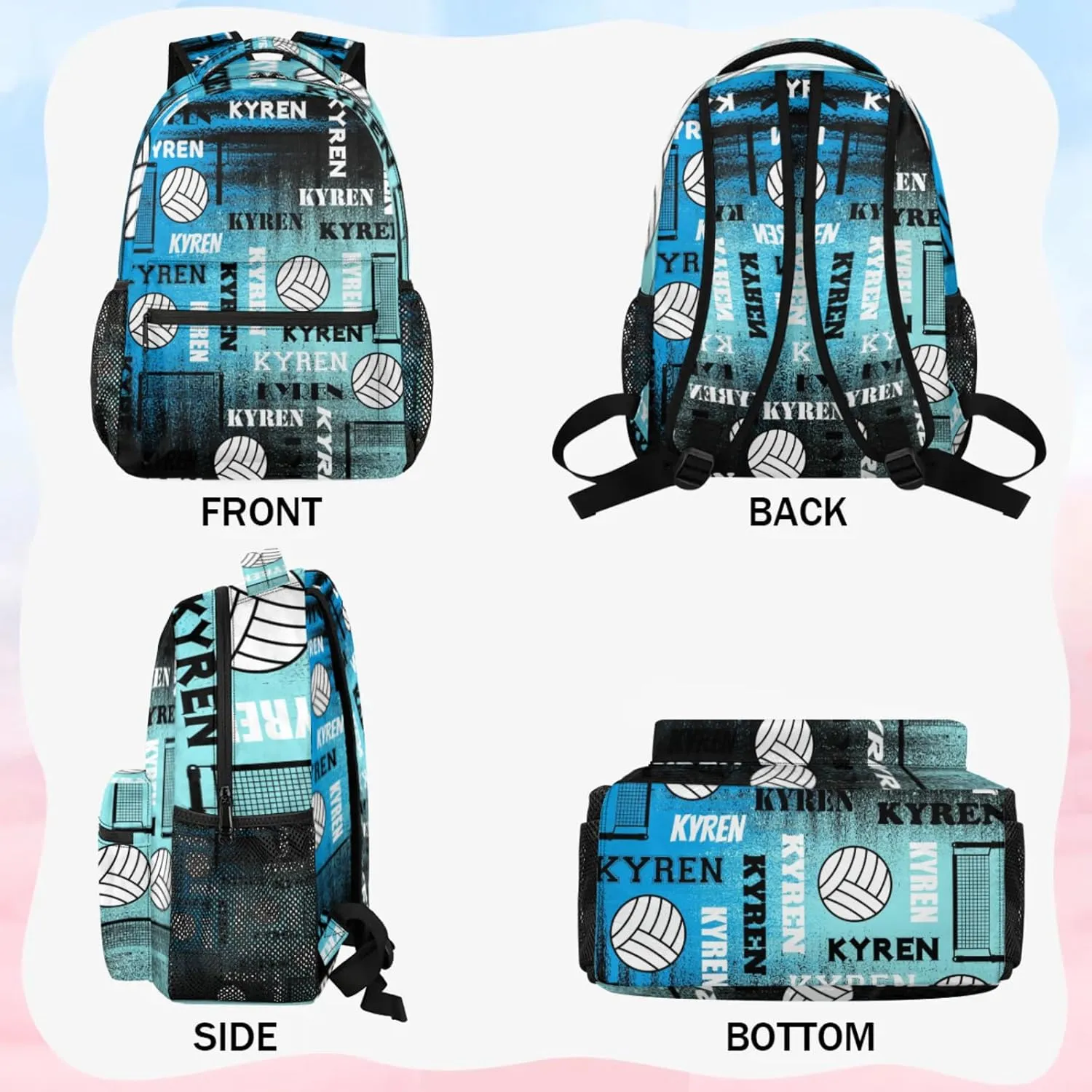 Personalized Volleyball Backpack for Men Women, Custom Name Laptop Backpack, Sports Bag Daypack for Travel Camping, Blue